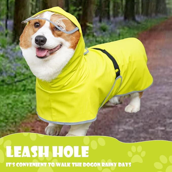 Dog Raincoat for Medium Dogs, Rain Jacket With Clear Hooded, Waterproof Coat With Adjustable Belly Strap, Safety Vest for Outdoor Adventures Walking (Neon Green, L)