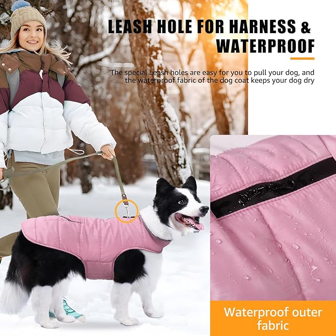 Dog Winter Coat for 2X- Large Dogs, Easy on XXL Dog Snow Jacket Velcro Waterproof Pet Puffer Clothes with Harness Hole Adjustable Reflective Quilted Pet Cold Weather Vest for Girl Female