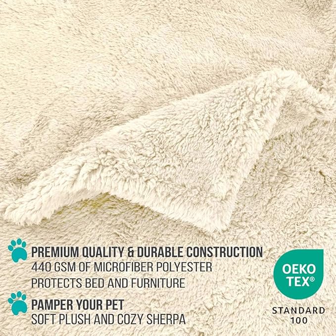 PetAmi Fluffy Waterproof Dog Blanket for Couch and Bed, Reversible Sherpa Pet Throw, Pee Proof Furniture Protector Sofa Cover, Washable Cat Blanket for Medium Large Dogs and Cats (Beige Cream, 90x90)