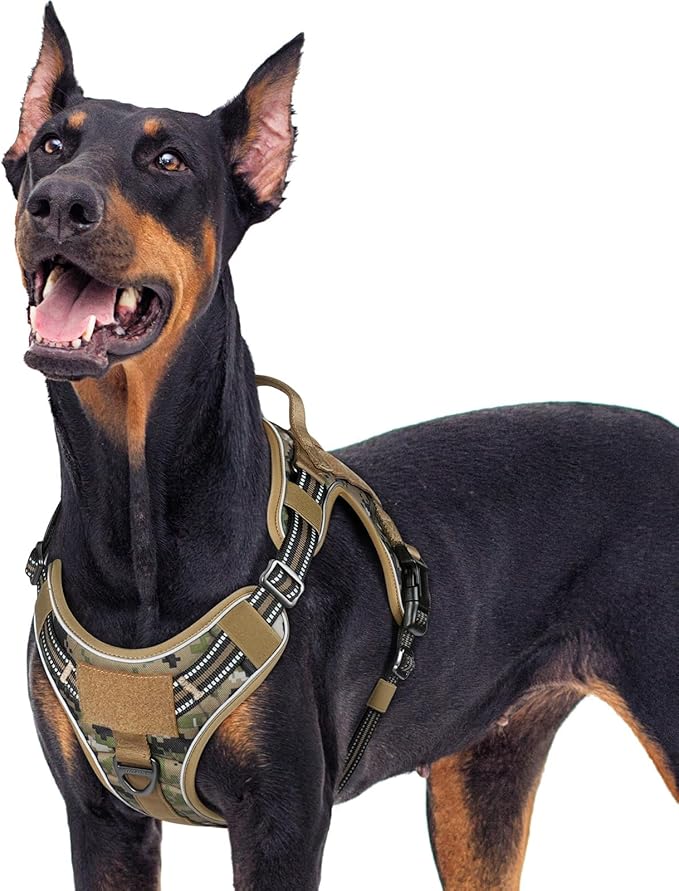 rabbitgoo Tactical Dog Harness for Large Dogs No Pull Adjustable Military Vest with Handle MOLLE Reflective Heavy Duty Dog Vest for Walking Training Hunting Outdoor Medium Size Dog Brown Camo XL