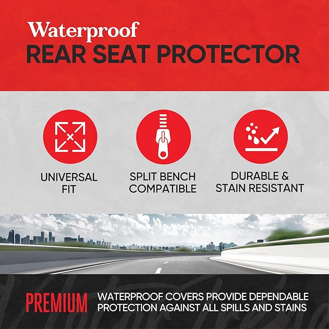 Motor Trend Waterproof Car Seat Covers Full Set – Black & Beige Seat Covers for Car Front & 60/40 Split Back Bench - Carseat Cover for Trucks, SUV - Universal Fit for Most Regular Size Vehicles