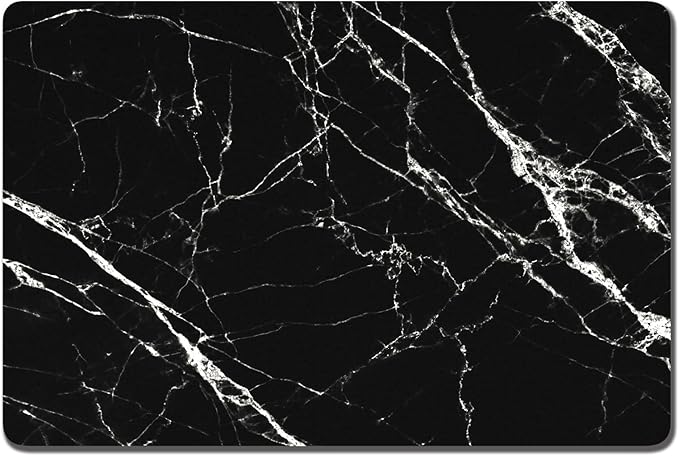 Rnivvi Dog Food Mat, 12" x 19" Marble Absorbent Dog Cat Bowl Mat for Food and Water, Cute Anti-Slip Rubber Pet Feeding Rug Protect Floors, Puppy Placemat for Feeding & Watering Supplies, Black