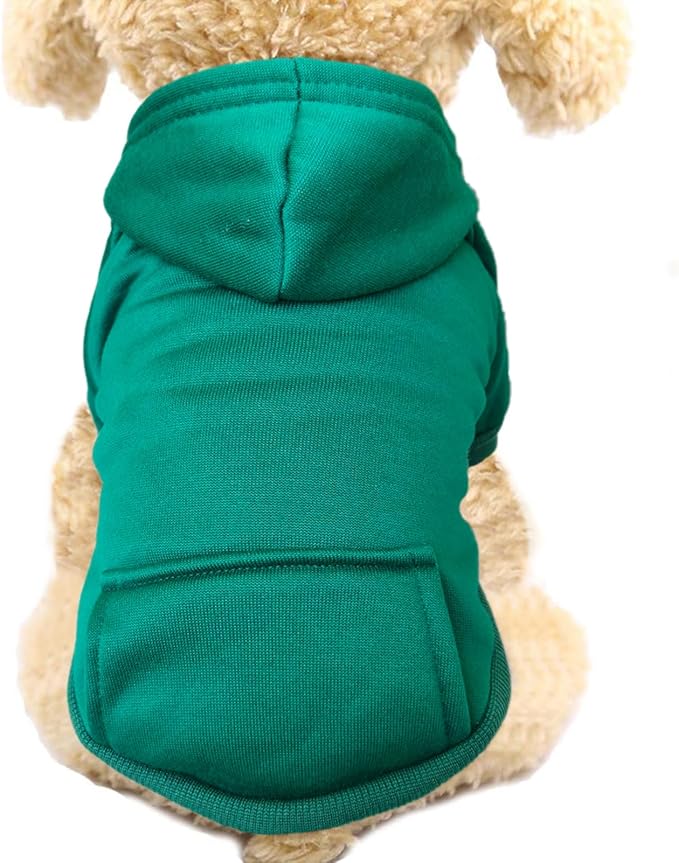 Jecikelon Soft Dog Hoodies for Small Dogs, Fleece Puppy Sweatshirt with Pockets, Warm Winter Cold Weather Coats for Pet Cat, Cute Clothes Puppy Costume (Green, XX-Small)
