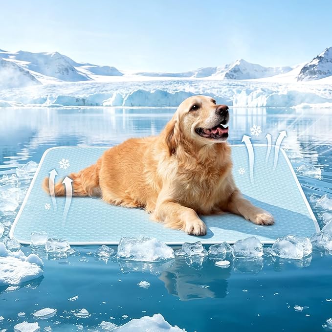 Mora Pets Dog Cooling Mat Instant Self Cooling Pad for Dogs & Cats Breathable Washable Summer Pet Cool Mat Indoor Outdoor, Cold Blanket for Floor Crate Car Travel Use Non Slip Large 40'' x 28'' Blue