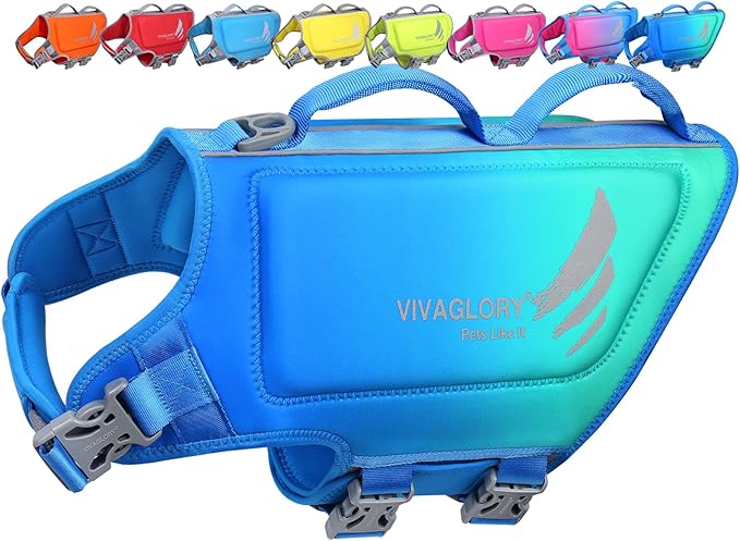 VIVAGLORY High Buoyancy Dog Life Vest, Swimming Vest with Handle, Dog Life Jacket for Swimming & Boating, Buoyancy for Puppy Doggy, L, Turquoise