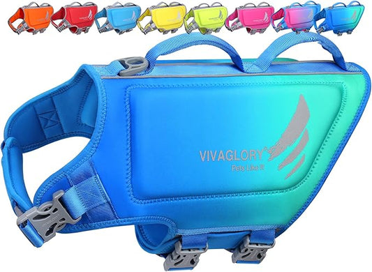 VIVAGLORY High Buoyancy Dog Life Vest, Swimming Vest with Handle, Dog Life Jacket for Swimming & Boating, Buoyancy for Puppy Doggy, L, Turquoise