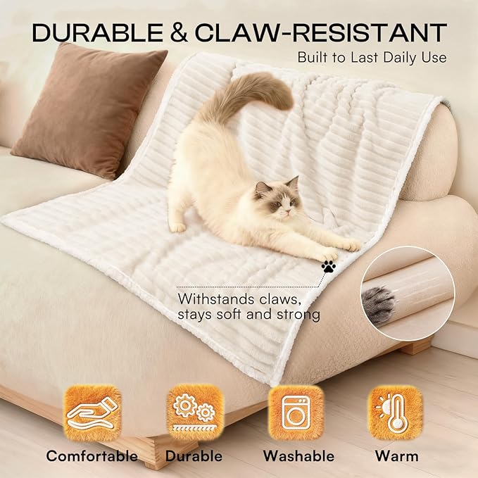Luciphia Waterproof Dog Blanket for Large Dogs Ultra-Soft Calming Cut Pile Flannel Throw Durable & Warm Furniture Protection for Couch Bed Pet Human Blanket Machine Washable Soft White,XL(85''x57'')