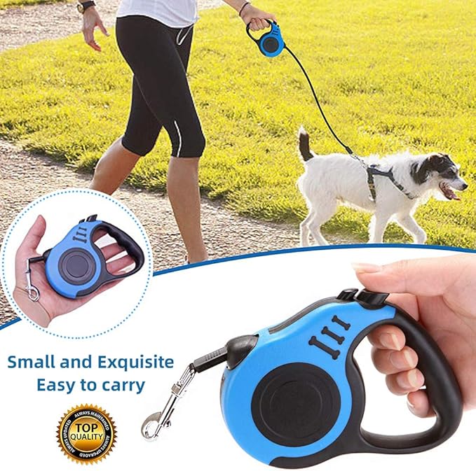 Retractable Dog Leash for Medium - Small Dogs and Cats 16.5FT Tangle Free, Heavy Duty Walking Leashes with Anti Slip Handle, Pause and Lock Strong Nylon Tape, Store Dog Leash Retractable(Blue)