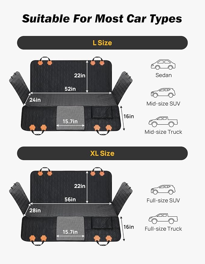 JOYTUTUS Back Seat Extender for Dogs, PU Leather Dog Car Seat Cover with Hard Bottom, Dog Hammock with Mesh Window, Dog Car Seat Cover for Full Size Truck&SUV, Holds 440 lbs