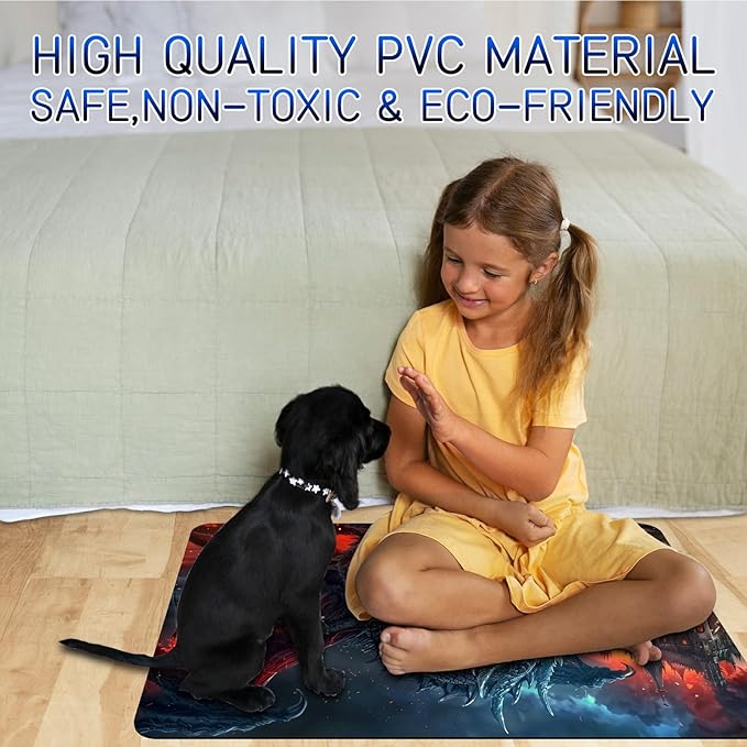 Dog Food Mat, 19.6" x 23.6" Absorbent Pet Feeding Mat for Food and Water, Waterproof Diatom Mud Pet Placemat with Non-Slip Rubber Backing, Cat Bowl Mat for Floors - Flaming Gray Dragon