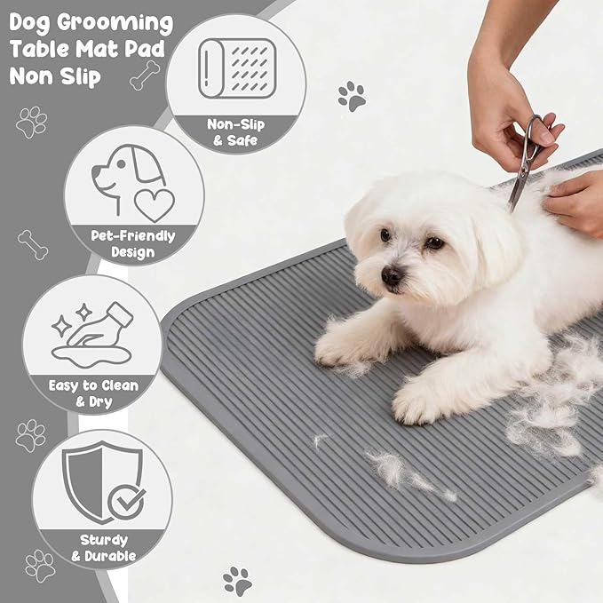 Dog Grooming Table Mat Pad Non Slip，Silicone Durable Premium Non-Slip Dog Bath Mat，Slip Mat - Bathing Mat for Pets，22.45inchX15.75inch (Dark Grey)