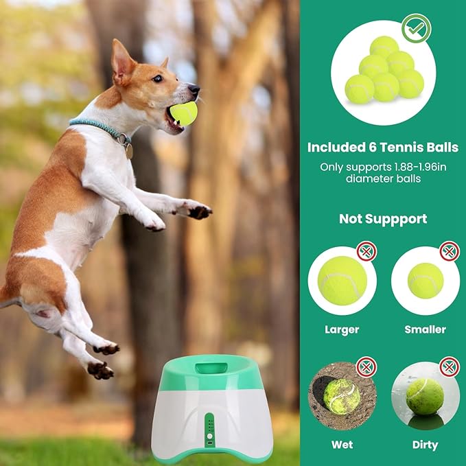 Automatic Dog Ball Launcher, Dog Ball Thrower with 9.84-29.52ft 3 Launching Distance, Rechargeable Dog Toy Mental Stimulation Training Game with 1.96" Tennis Balls for Energetic Small Medium Dogs