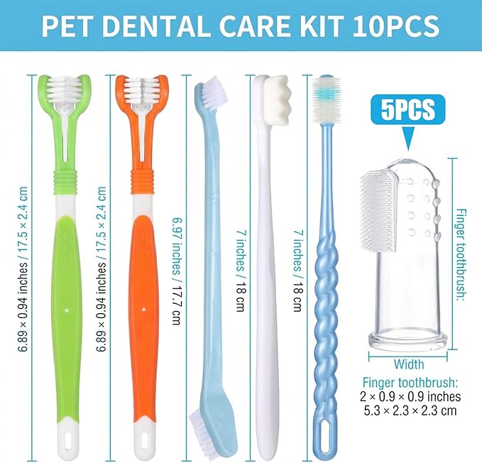 10 Pcs Dog Toothbrush Finger Dog Tooth Brushing Soft Triple Head Double Head Dogs 360 Finger Silicone Toothbrush Multi-Angle Dental Cleaning Brushes for Dogs Kitten Cat Pet Dental Cleaning