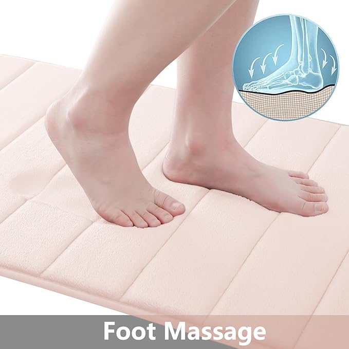 Buganda Memory Foam Bath Mat, 44" x 24", Ultra Soft and Non-Slip Bathroom Rugs, Water Absorbent and Machine Washable Bath Rug Runner for Bathroom, Shower, and Tub, Pink