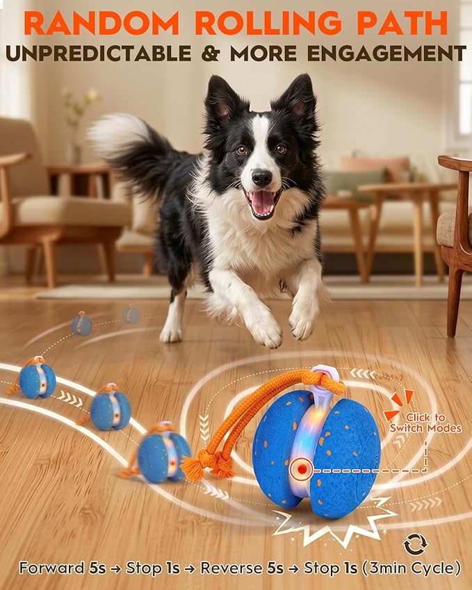 Xeuch Interactive Dog Toys, Automatic Irregular Moving and Rolling Dog Ball with 2 Speed Modes, E-TPU Material, Motion Activated Pet Toys with Rope for Dogs Puppies, Dog Stimulation Toy (Blue)