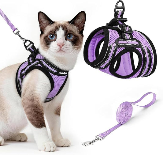 rabbitgoo Cat Harness and Leash, Step-in Escape Proof Kitten Harness Set, Soft Comfortable Cat Vest, Easy to Wear and Adjust, Reflective for Safe Outdoor Walking, Light Purple, Large