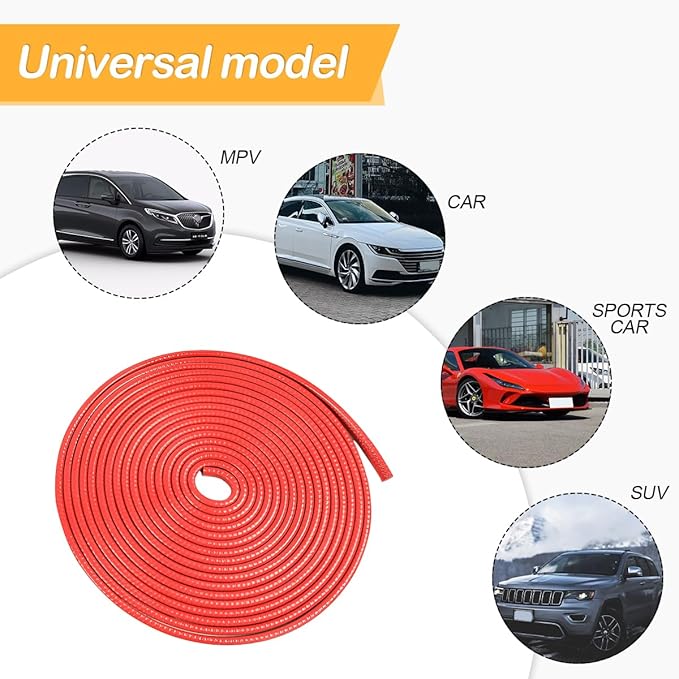 Osilly Car Door Edge Guards, U Shape Rubber Seal Car Edge Trim Protection, Weather Proof Aluminum Automotive Door Molding, 16Ft (Red)