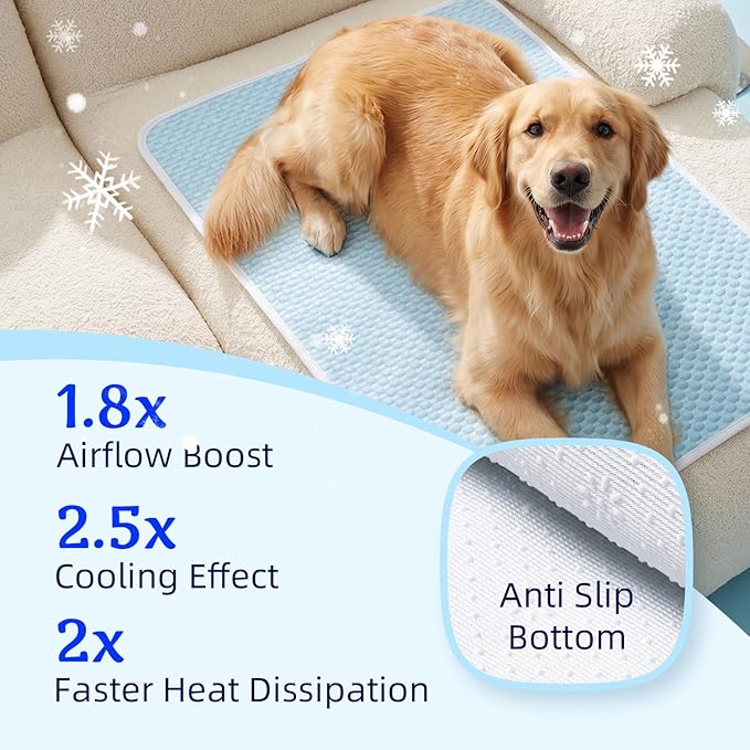 Mora Pets Dog Cooling Mat Instant Self Cooling Pad for Dogs & Cats Breathable Washable Summer Pet Cool Mat Indoor Outdoor, Cold Blanket for Floor Crate Car Travel Use Non Slip XLarge 48 x 30 inch Blue