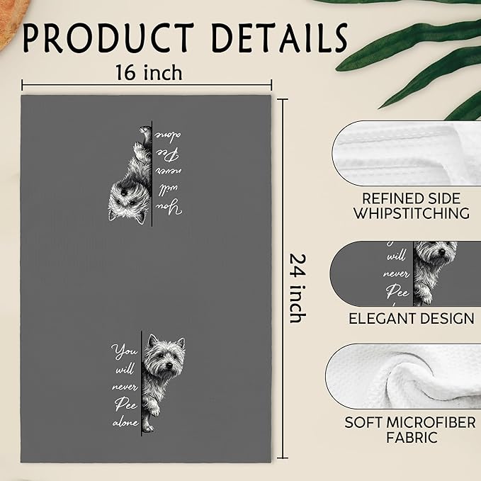 Funny Westie Dog Hand Towels for Bathroom, You Will Never Pee Alone Hand Towels, Westie Dog Lover Dish Tea Towel for Kitchen Bathroom Decor, West Highland Terrier Gifts for Women, 16x24 Inch