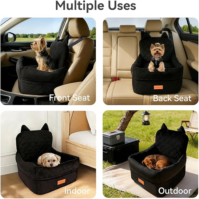 Dog Booster Car Seats for S/M Dogs Up to 35lbs,Pet Car Seat/Travel Bed with Washable&Removable Cover,Storage Pockets,Dog Safety Belt and Elevated Cushion Fits in Front/Back Seat