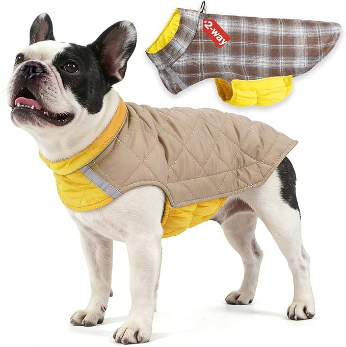 Dog Winter Coat for Large Dogs,Warm Reversible Puffer Jacket Lightweight Pet Vest Snowsuit with D-Ring,Waterproof Dog Cold Weather Coats Small to Large Breed Dogs Clothes,Yellow,4XL
