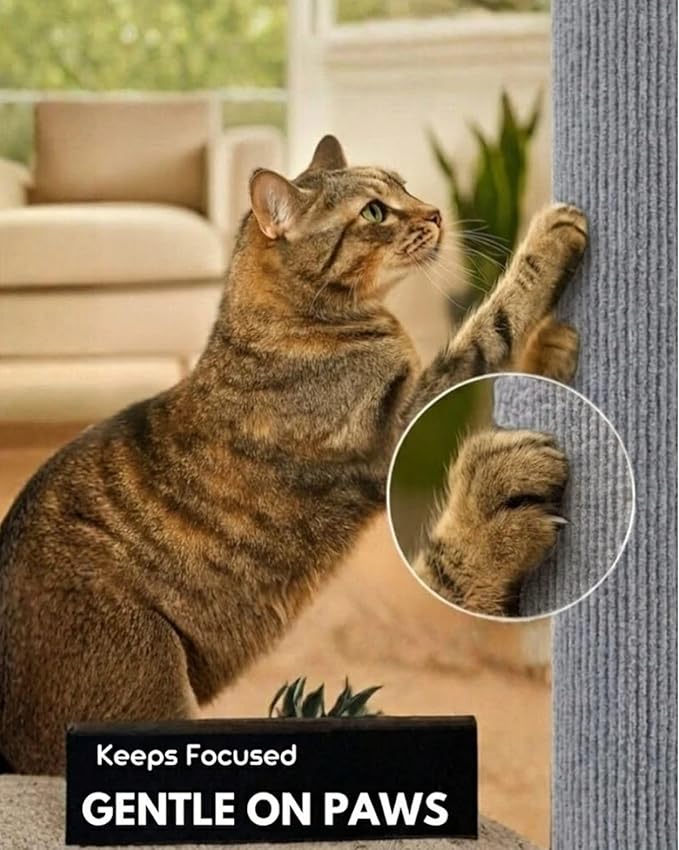 Corner & Wall Cat Scratch Mat, Self-Adhesive Trimmable Cat Scratcher, Wall Mounted Scratching Pad for Indoor Cats, Sofa Furniture Protector, Cat Post Cover Replacement (Grey, 23.6''x11.8'', 3-Pack)