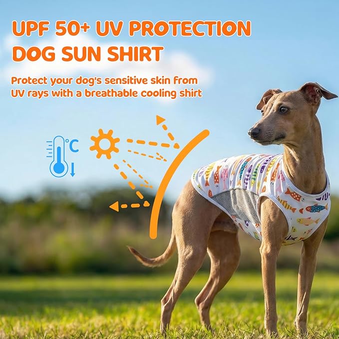UPF 50+ Sun Protection Dog T-Shirt, 2 Pack Lightweight Sleeveless Dog Vest for Small Medium Dogs Boy – Reflective Strips, Quick-Dry Pet Apparel, Sports Fan Shirt P23ST00509L