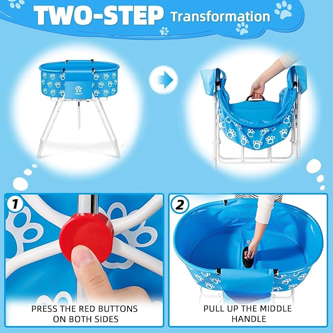 Dog Bathtub for Dogs, Elevated Dog Bath Tub for Pet Grooming and Bathing Shower, Portable, Foldable with Safety Lock, Professional Pet Washing Station for Small Midel Dogs Cats (Blue)