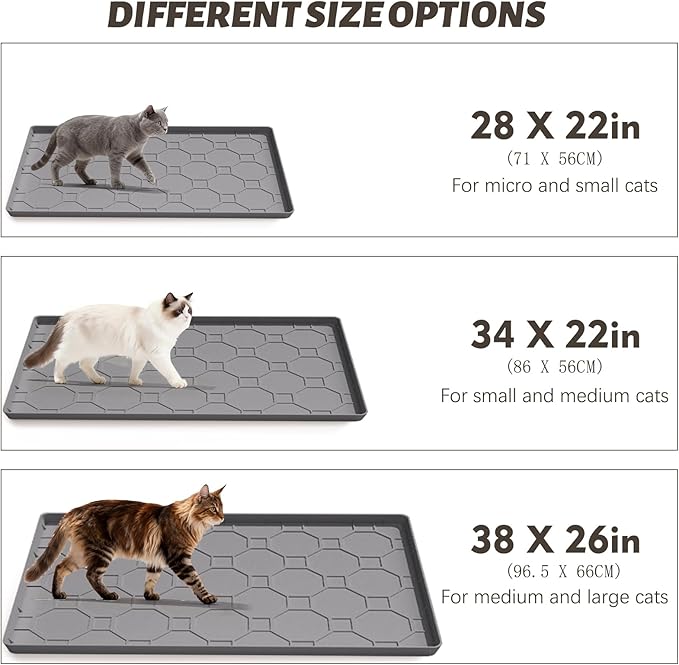 Extra Large Cat Litter Mat, Waterproof Silicone Cat Litter Box Mat, Non-Slip Kitty Litter Trapping Mat for Cat Litter Box, Urine Proof Pet Feeding Mat for Floors, Easy Clean, 38 x 26 Inch