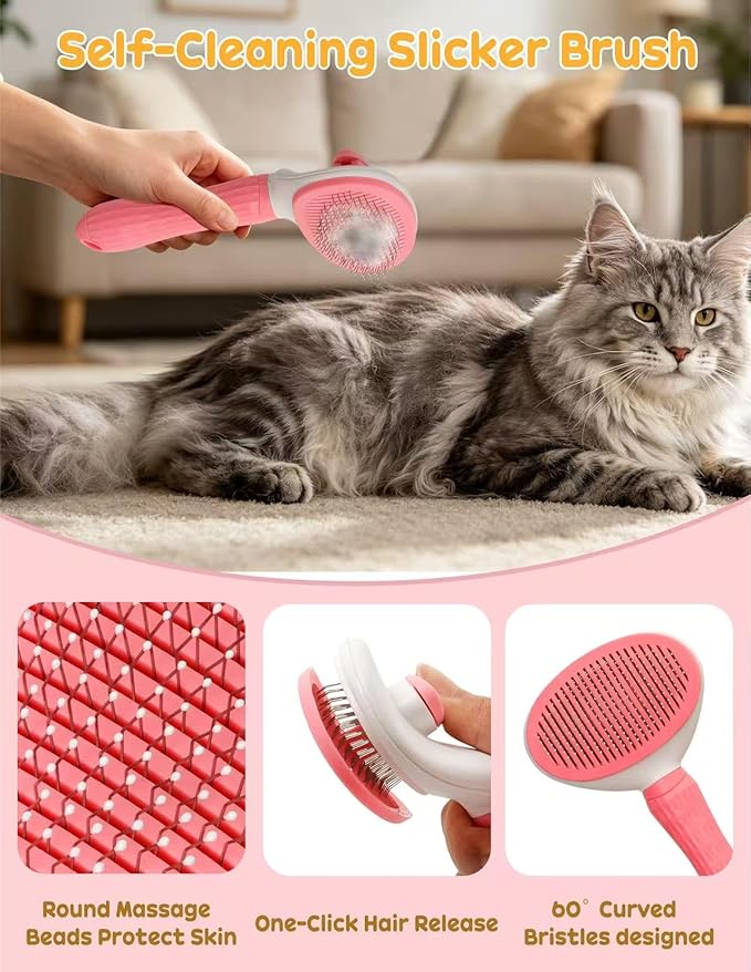 Specialized Dogs Grooming Set for Shedding Season, 10-Piece Set, Including Pet Nail Clippers, Nail Files, a Flea Comb, Grooming Gloves, and a Comb Set; Suitable for Cats and Dogs (Pink)