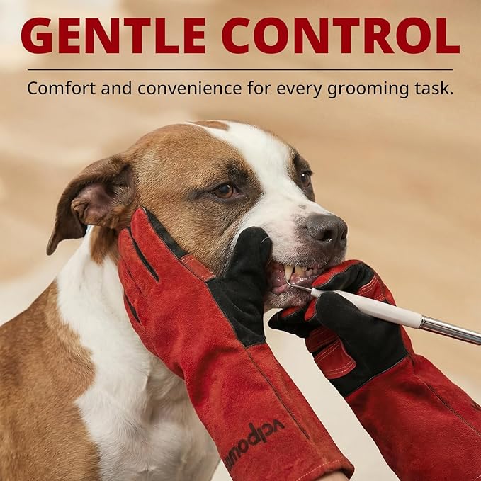 vclpower Animal Handling Gloves Size L Fit for Men & Large Hands Bite Proof Double Leather Reinforced Padding Dog, Cat Scratch, Bird Handling Falconry Gloves Grabbing Reptile Squirrel Snake Bite 16in