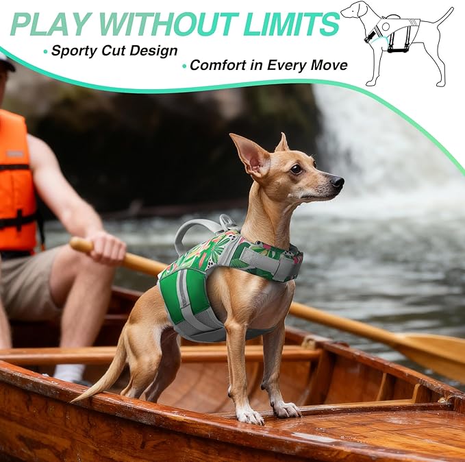VIVAGLORY Sports Style Dog Life Vest, Dog Life Jacket for Swimming & Boating, Ripstop & Buoyancy for Puppy Doggy, Lifejacket with Handle, XS, Floral
