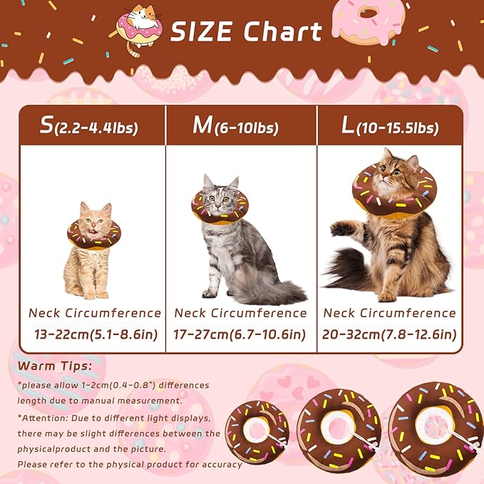 Seyezo Cat Cone Collar Soft, Adjustable Cat Recovery Collars Spay Cone to Stop Licking, Cute Donut E Collar After Surgery, Recovery Elizabethan Collar for Kittens (Donut Brown, Small)