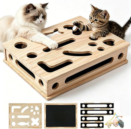 2026 New Cat Scratch Puzzle Enrichment Box, Large Interactive Nail File Box with Sandpaper Liner, Stress-Free Alternative to Nail Clippers & Grinders, with Catnip Toys