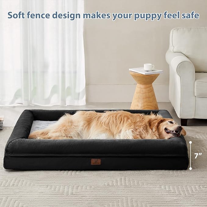 WNPETHOME XXL Extra Large Dog Bed, Washable Dog Couch with Removable Waterproof Cover, Orthopedic Large Pet Sofa Bed with Bolster Sides for Sleeping