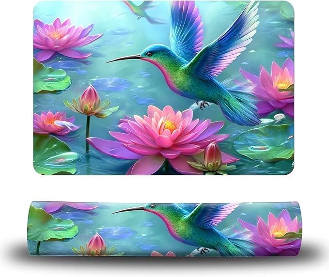 Dog Food Mat, 19.6" x 23.6" Absorbent Pet Feeding Mat for Food and Water, Waterproof Diatom Mud Pet Placemat with Non-Slip Rubber Backing, Cat Bowl Mat for Floors - Lotus Leaf Hummingbird