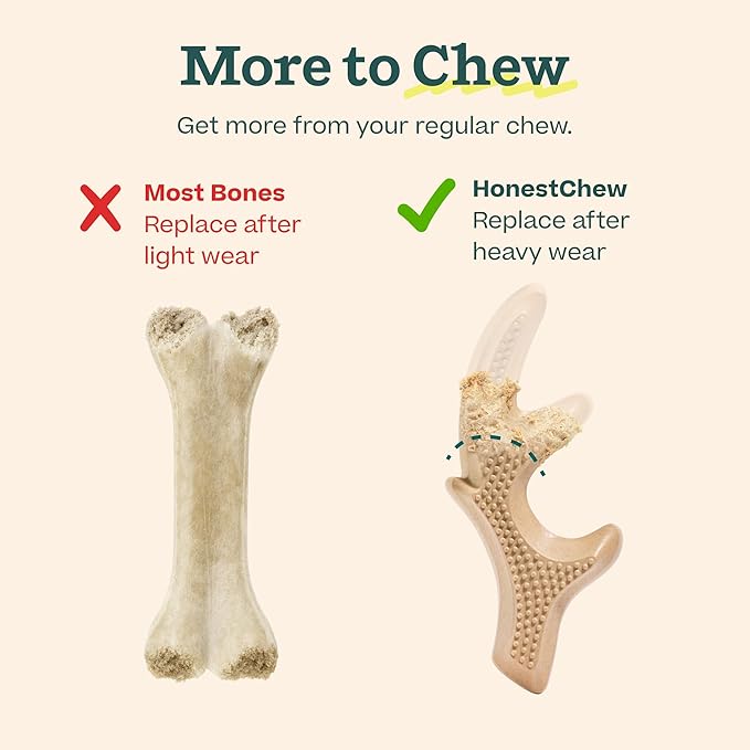 WOOF HonestChew Dog Toy Antler - Durable Dog Chews - Made with Natural, Plant-Based Ingredients - Splinter-Resistant - Safer Than Dog Bones - Small
