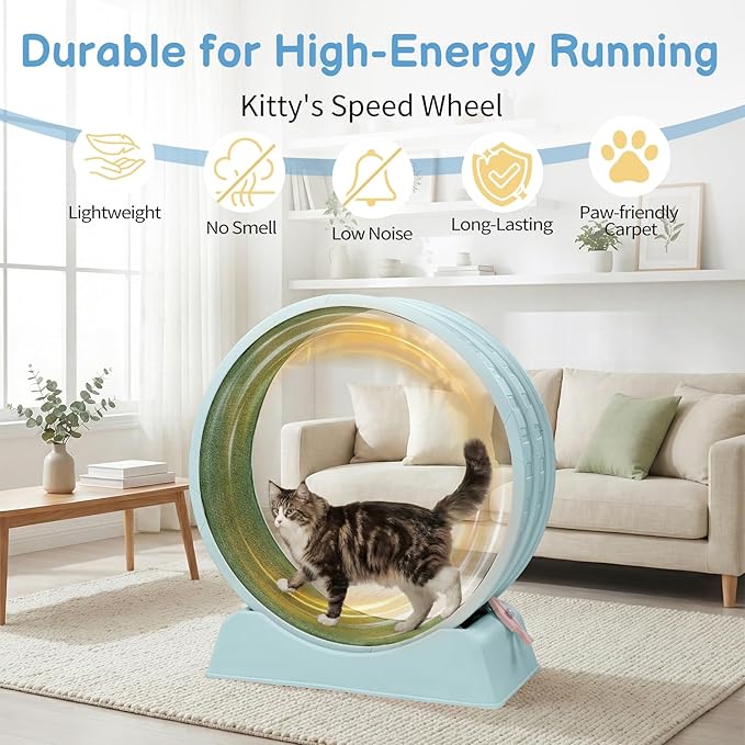 Outvita Cat Exercise Wheel for Indoor Cats, 31.5" Cat Treadmill with Detachable Carpet ＆ Locking Mechanism, Cats Running Wheel Helps Cats to Lose Weight and Keep Health, Easy Assembled (Blue)