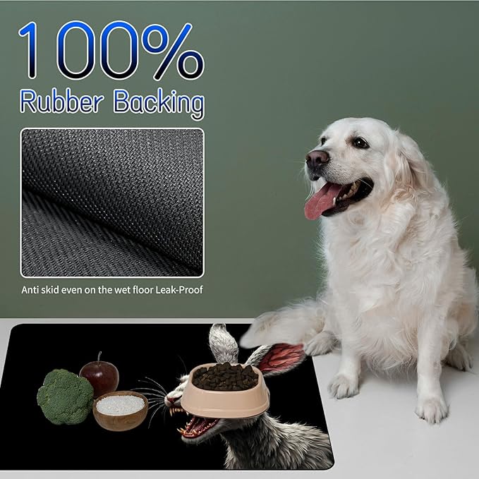 Dog Food Mat, 15.7" x 23.6" Absorbent Pet Feeding Mat for Food and Water, Waterproof Diatom Mud Pet Placemat with Non-Slip Rubber Backing, Cat Bowl Mat for Floors - Gray Rat Darkness