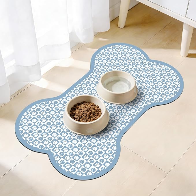Pet Mats for Food and Water, Blue Bone Dog Food Mat for Floors, Non Slip Indoor Quick Dry Cat Bowl Feeding Mats (15.7” X23.6”)