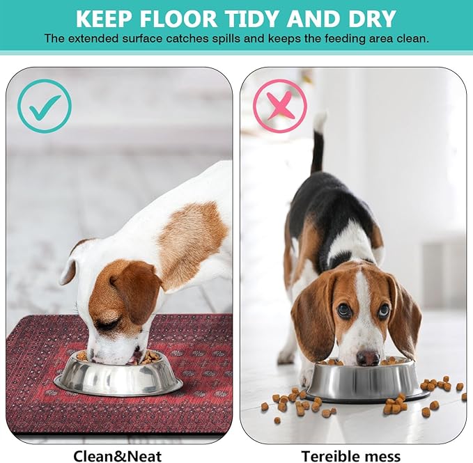 Vintage Tribal Dog Food & Water Mat, Boho Pet Feeding Mat for Floor Non-Slip Waterproof, Super Absorbent Cat Bowl Mat, Easy to Clean Durable Pet Placemat,12" × 20"