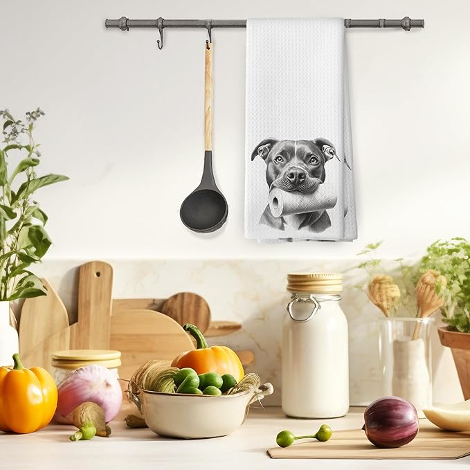 Funny Black Pitbull Terrier Bathroom Hand Towels, Dog Bathroom Decor, Funny Pitbull Terrier Kitchen Towels,Dog Mom Gifts, Animals Washroom Decorative Tea Towel Dish Towels 16x24 Inch