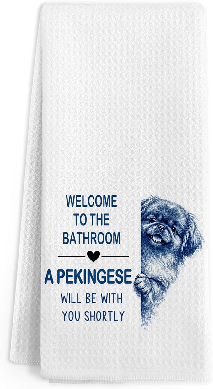 Funny Pekingese Dog Hand Towels for Bathroom, A Pekingese Will Be with You Shortly Hand Towels, Dogs Decorative Dish Tea Towel for Kitchen Bathroom Decor, Dog Lover Gifts for Women Men, 16x24