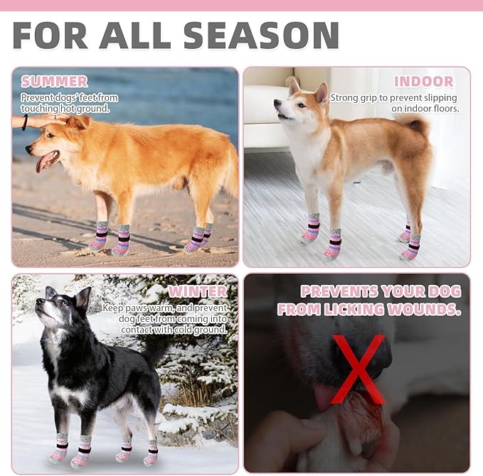 KOOLTAIL Dog Socks for Hot Pavement, Summer Dog shoes to Prevent Licking Paws for Hardwood Floor, Non Slip Double Sides Boots & Paw Protectors, Pet Grippy Booties for Small Medium Large Senior Dogs, L