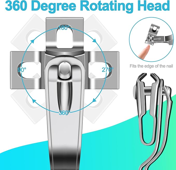 Werlla Nail Clippers for Men Thick Nails, 17mm Straight Wide Opening Extra Large Toe Nail Clippers for Adult & Easy Grip 360 Degree Rotary Toenail Clippers for Elderly Cutting Ingrown Toenails