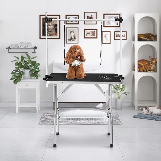36 Inch Professional Adjustable Pet Grooming Table Heavy Duty with Arm Noose & Mesh Tray for Dog Cat Shower Table Maximum Capacity Up to 265Lb, Black
