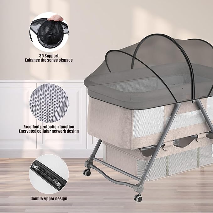 DUOMI Bassinet Cover with Two-Way Zipper,Portable Bassinet Mosquito Net Cover for Cats to Keep Pets Out(Black)