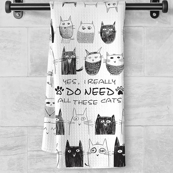 Cat Kitchen Towels - Quick-Dry Decorative Kitchen Hand Towels with Swarm of Kittens Art, Decorative Dish Towel for Enthusiastic Pet Moms | Whimsical Home Accent & Crazy Cat Lady Gifts
