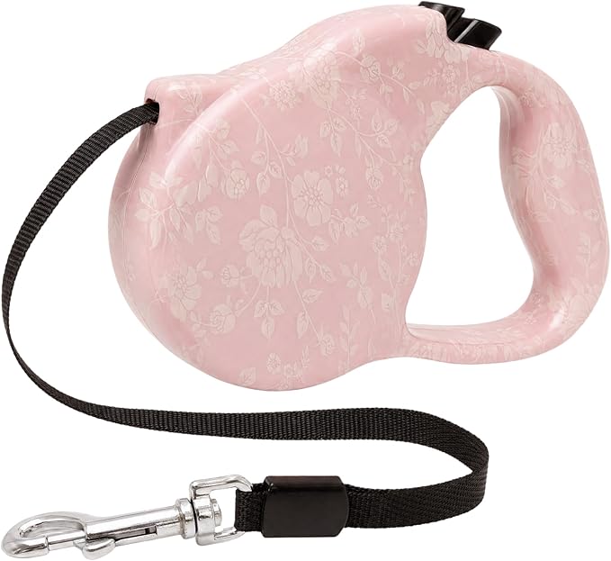 Pink Retractable Dog Leash with Print for Small Dogs & Puppies – Cute Pet Leash for Little Puppy, Cat, and Medium Sized Dog, Ideal for Girls Walking (Pink Print-Small)
