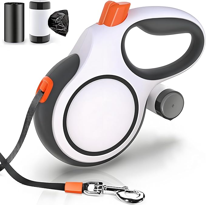 Retractable Dog Leash 26ft Heavy-Duty for Medium & Large Dogs - Upgraded Lock, Tangle-Free, Ergonomic Grip - Perfect for Walking, Running, Outdoor Training (White)